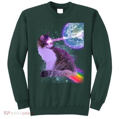 Space Cat Shooting Lazer Into Moon Sweatshirt