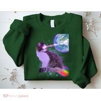 Space Cat Shooting Lazer Into Moon Sweatshirt thumb 2