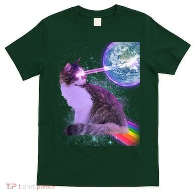 Space Cat Shooting Lazer Into Moon T-Shirt