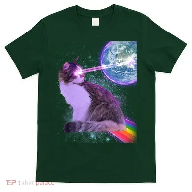 Space Cat Shooting Lazer Into Moon T-Shirt