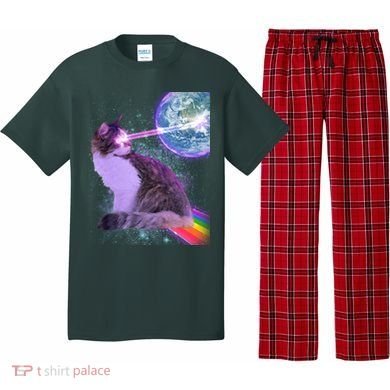 Space Cat Shooting Lazer Into Moon Pajama Set