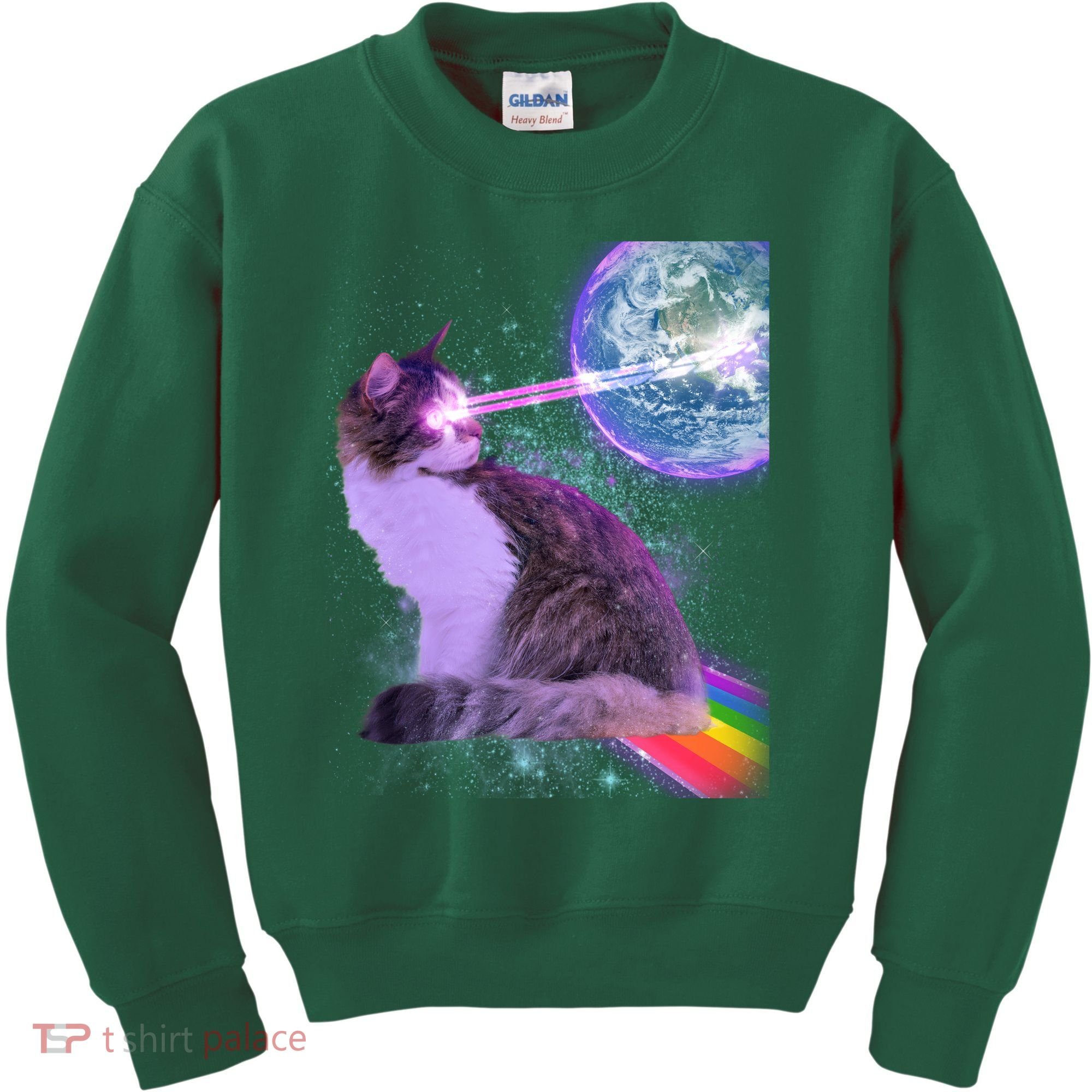 Space Cat Shooting Lazer Into Moon Kids Sweatshirt
