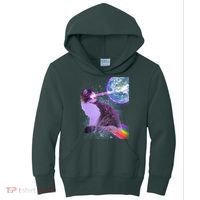 Space Cat Shooting Lazer Into Moon Kids Hoodie thumb 0