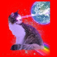 Space Cat Shooting Lazer Into Moon Santa Hat thumb 1