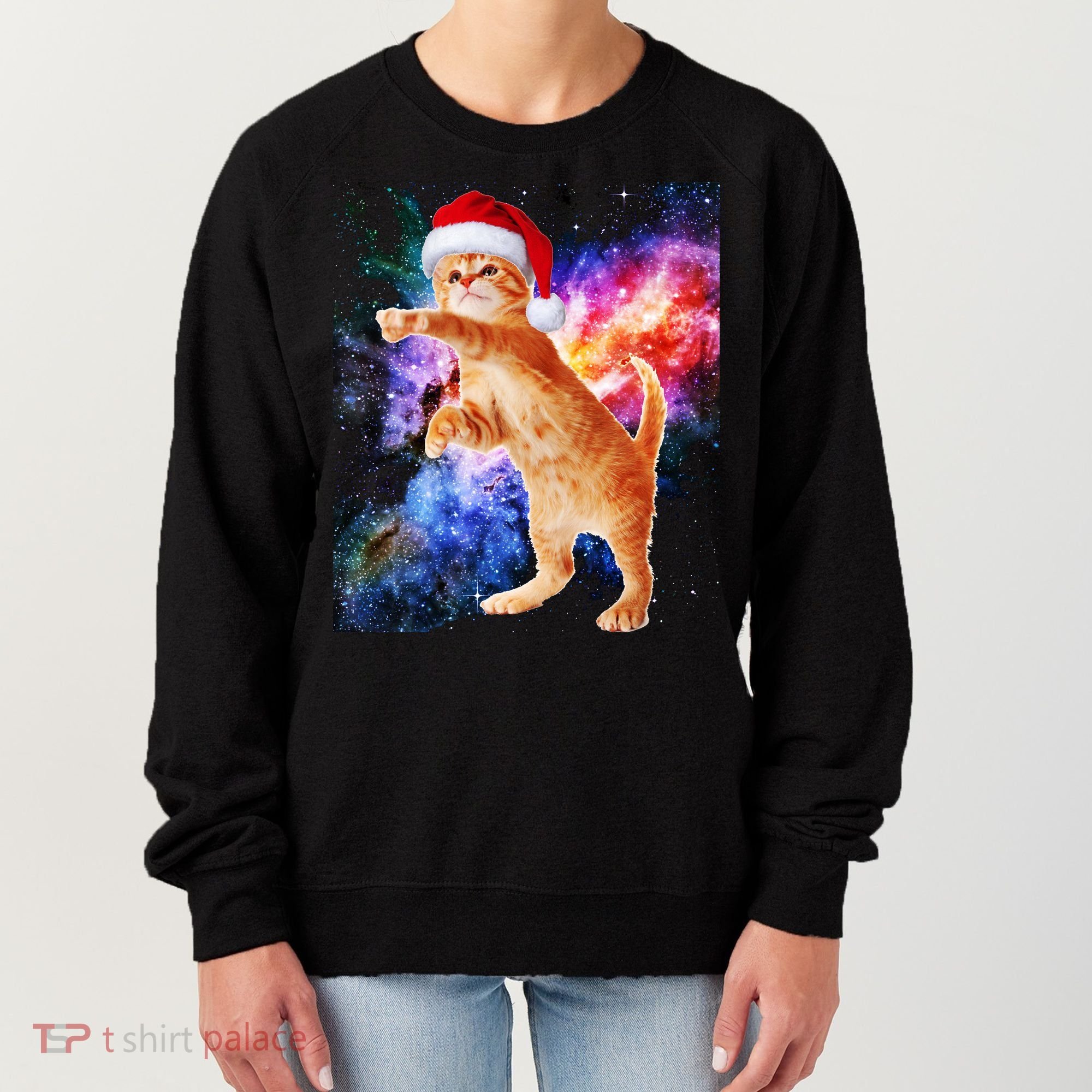 Space Christmas Cat Santa Kitty Women's Sweatshirt