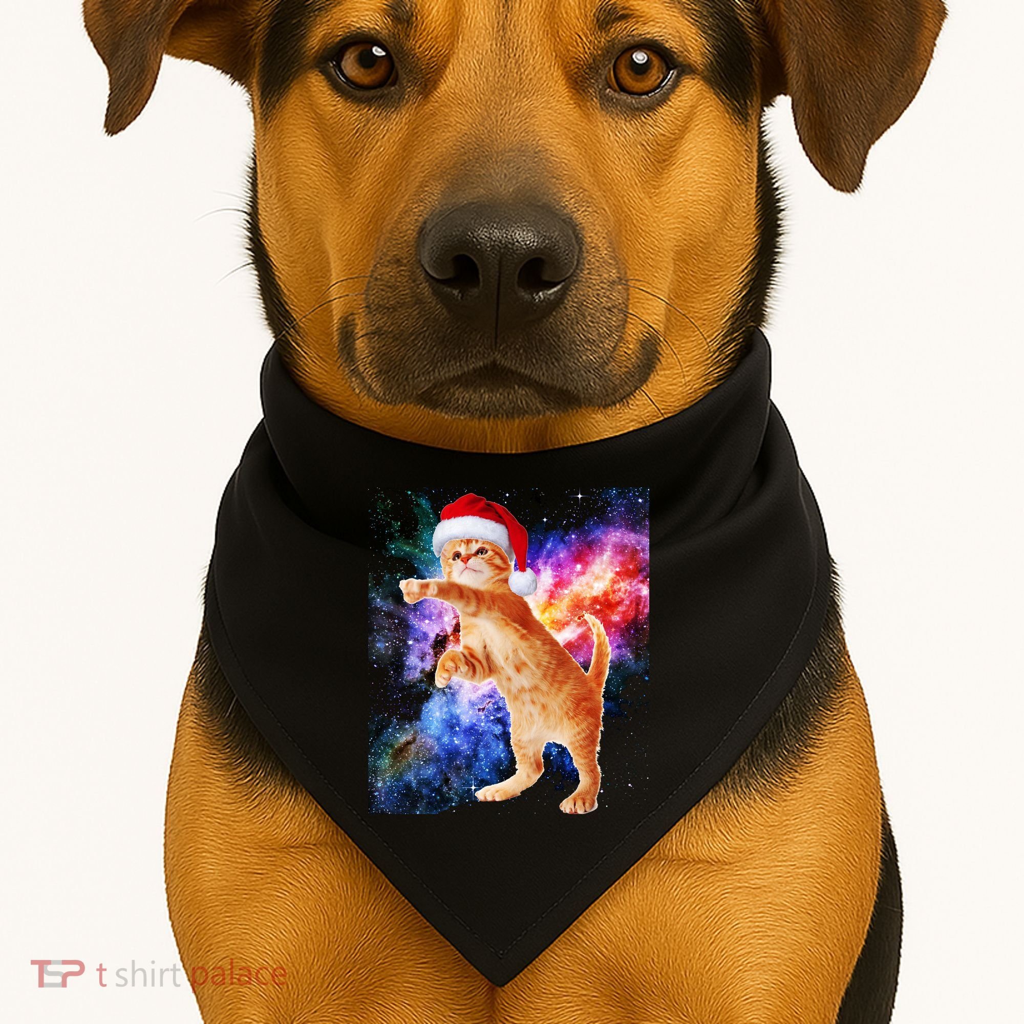Space Christmas Cat Santa Kitty USA-Made Doggie Bandana