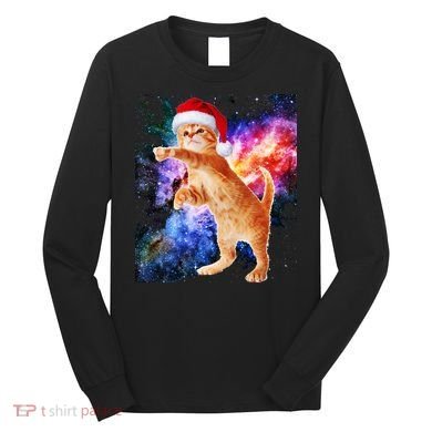 Space Christmas Cat Santa Kitty Long Sleeve Shirt