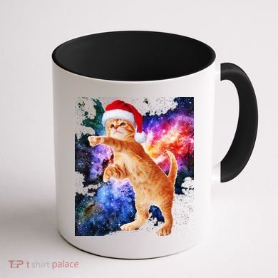 Space Christmas Cat Santa Kitty Coffee Mug back