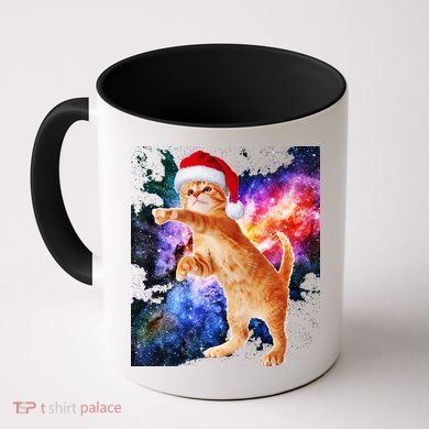 Space Christmas Cat Santa Kitty Coffee Mug