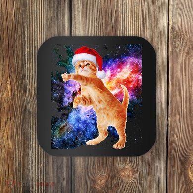 Space Christmas Cat Santa Kitty Coaster