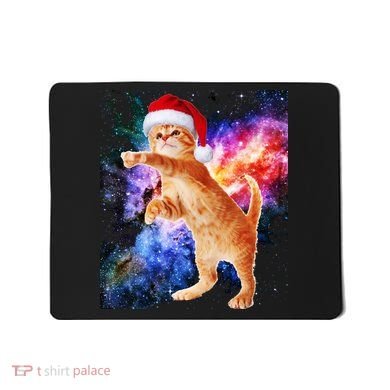 Space Christmas Cat Santa Kitty Mousepad