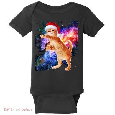 Space Christmas Cat Santa Kitty Baby Bodysuit