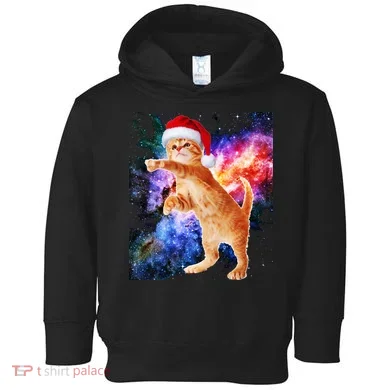 Space Christmas Cat Santa Kitty Toddler Hoodie