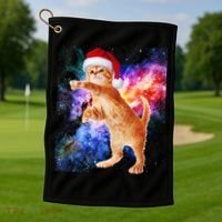 Space Christmas Cat Santa Kitty Golf Towel thumb 1