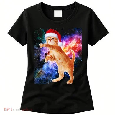 Space Christmas Cat Santa Kitty Women's T-Shirt