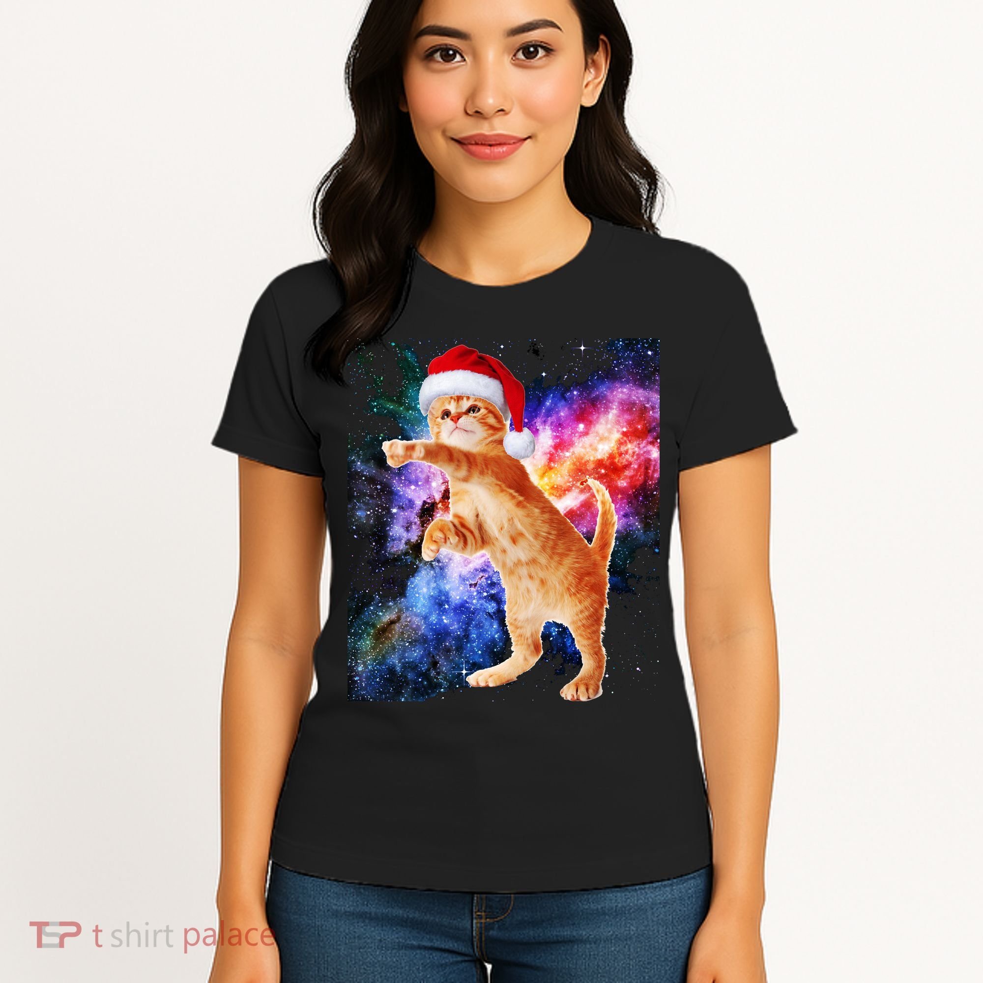 Space Christmas Cat Santa Kitty Women's T-Shirt