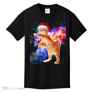 Space Christmas Cat Santa Kitty Kids T-Shirt