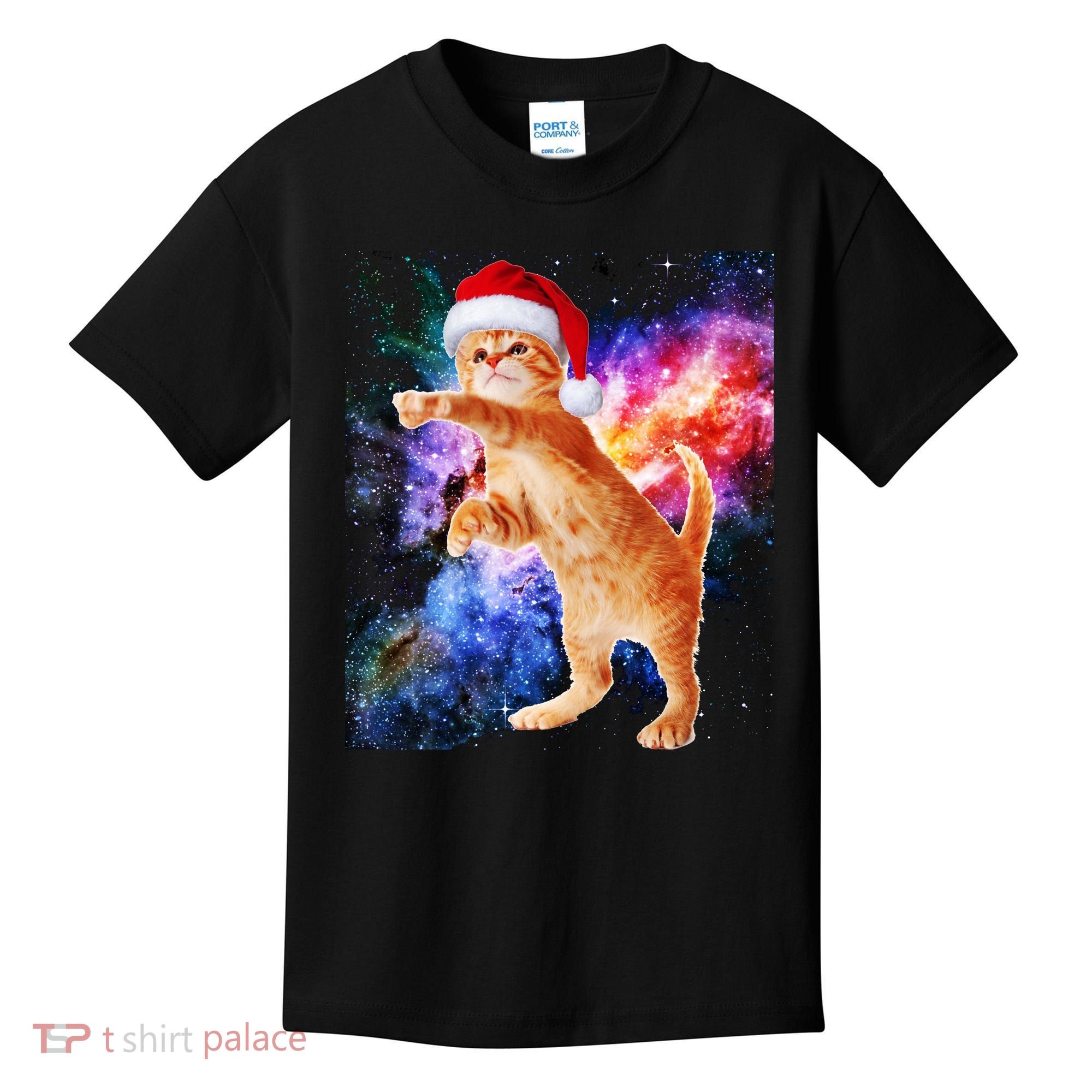 Space Christmas Cat Santa Kitty Kids T-Shirt