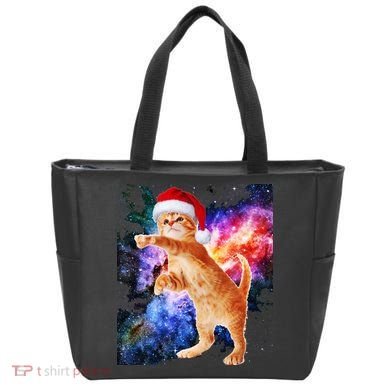 Space Christmas Cat Santa Kitty Tote Bag