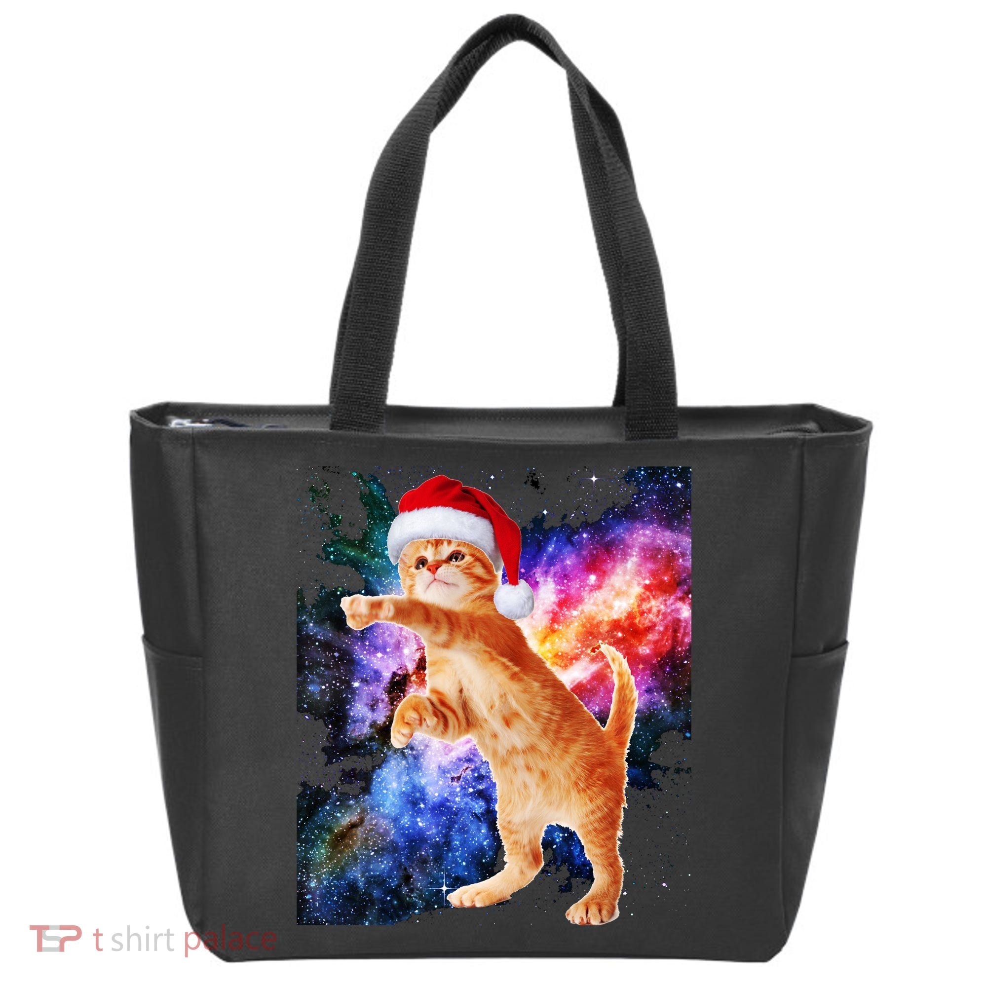 Space Christmas Cat Santa Kitty Tote Bag