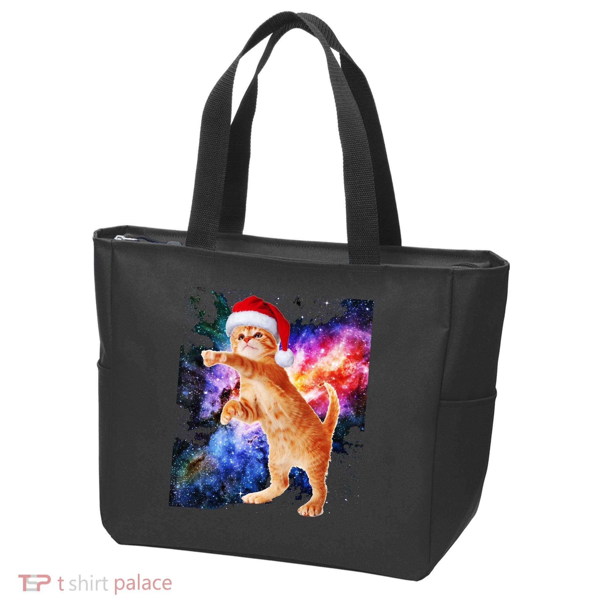 Space Christmas Cat Santa Kitty Tote Bag