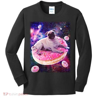 Space Donut Pug Kids Long Sleeve Shirt