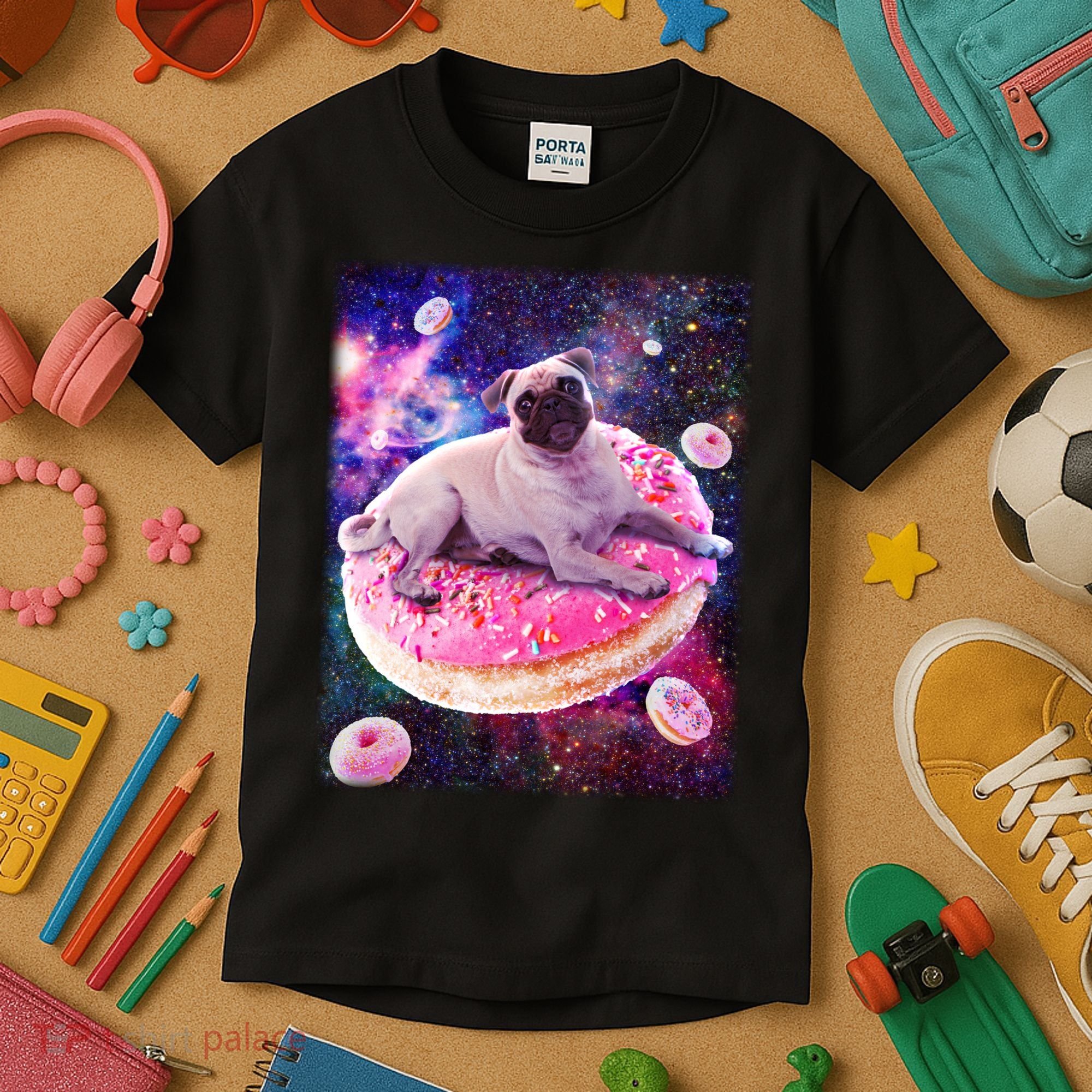 Space Donut Pug Kids T-Shirt