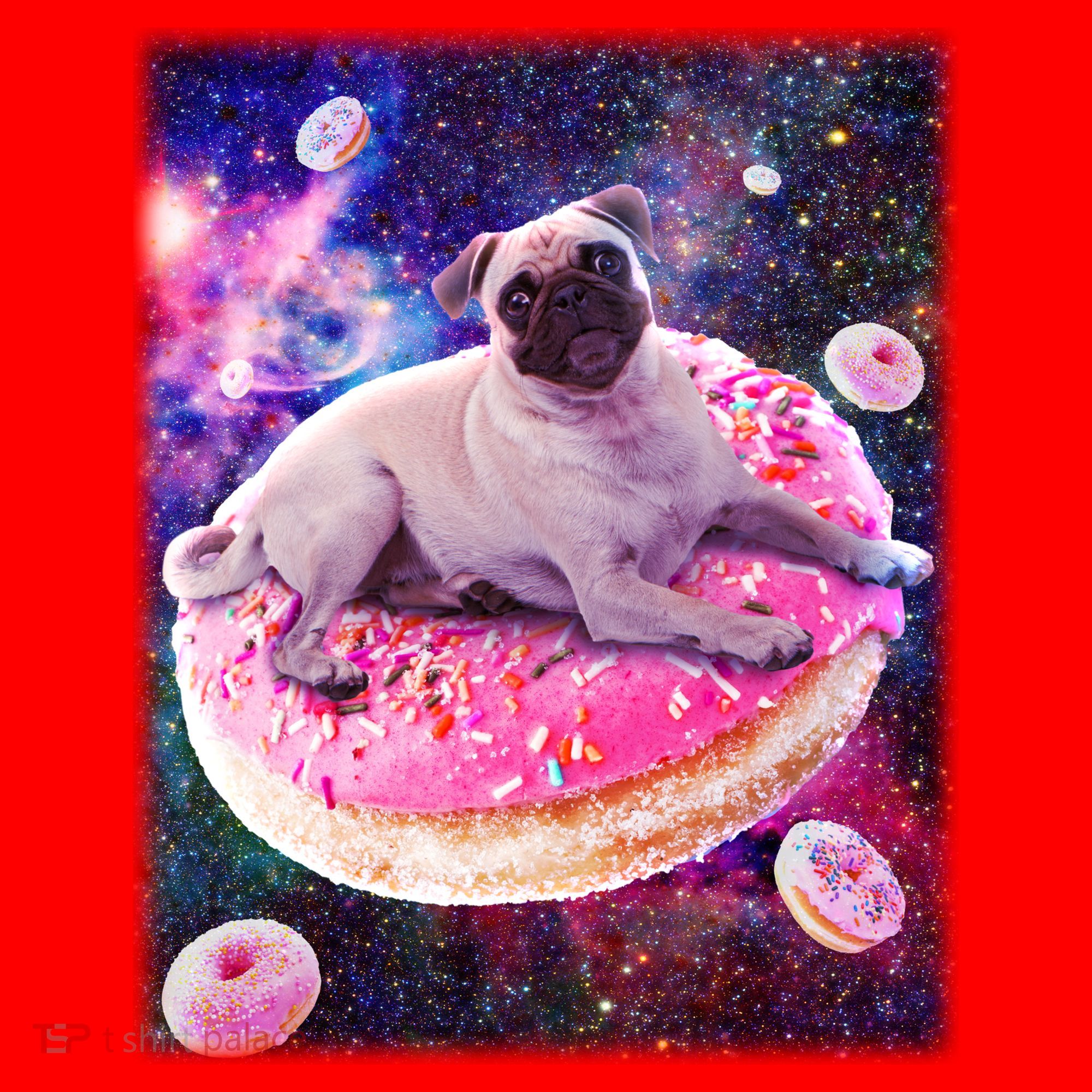 Space Donut Pug Santa Hat