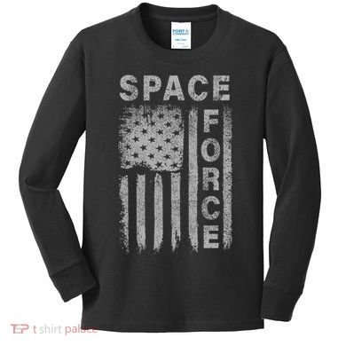 Space Force Grunge Flag Kids Long Sleeve Shirt