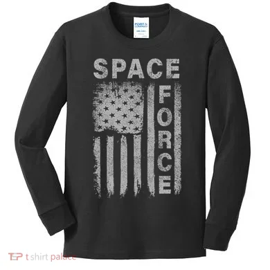 Space Force Grunge Flag Kids Long Sleeve Shirt