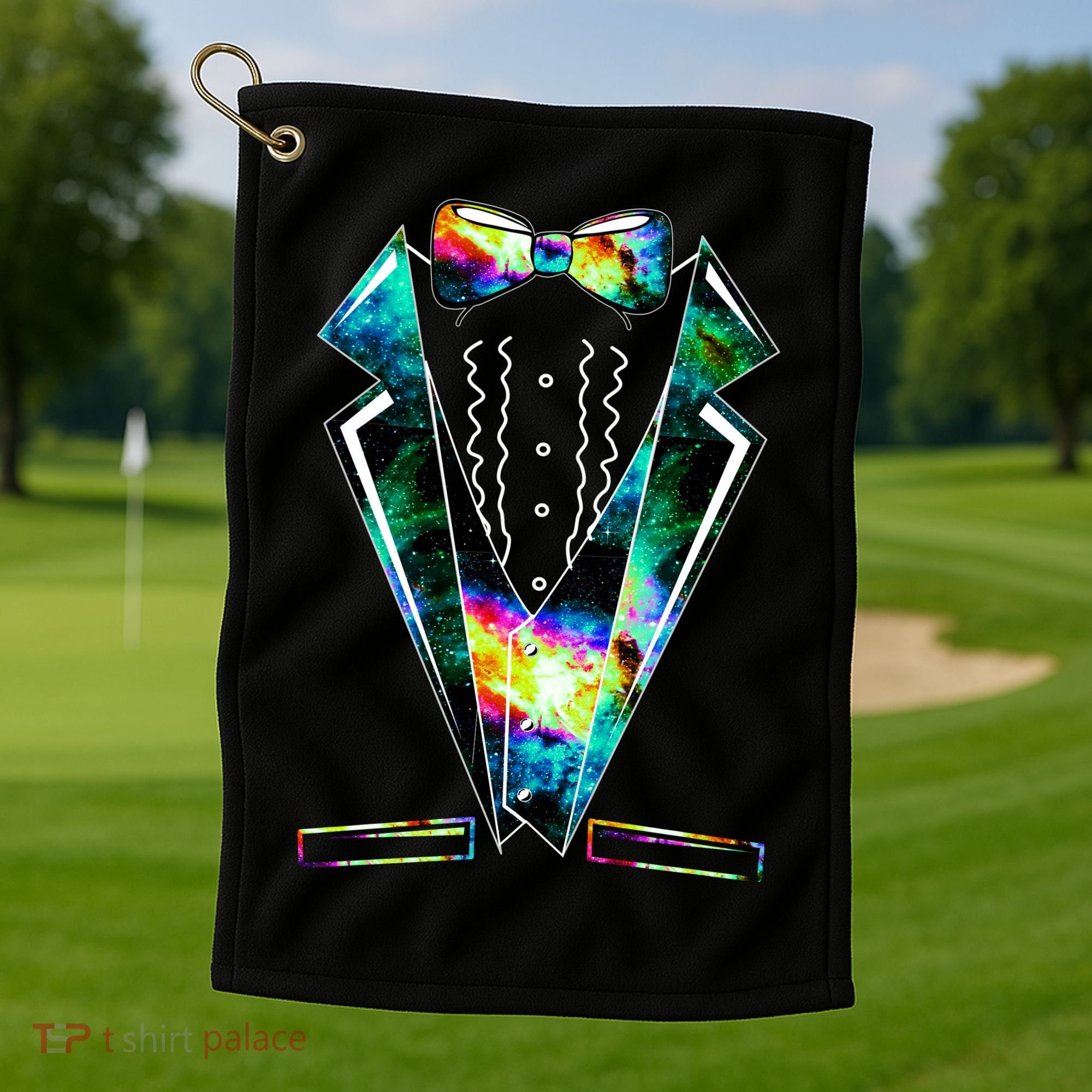 Space Galaxy Tuxedo Golf Towel