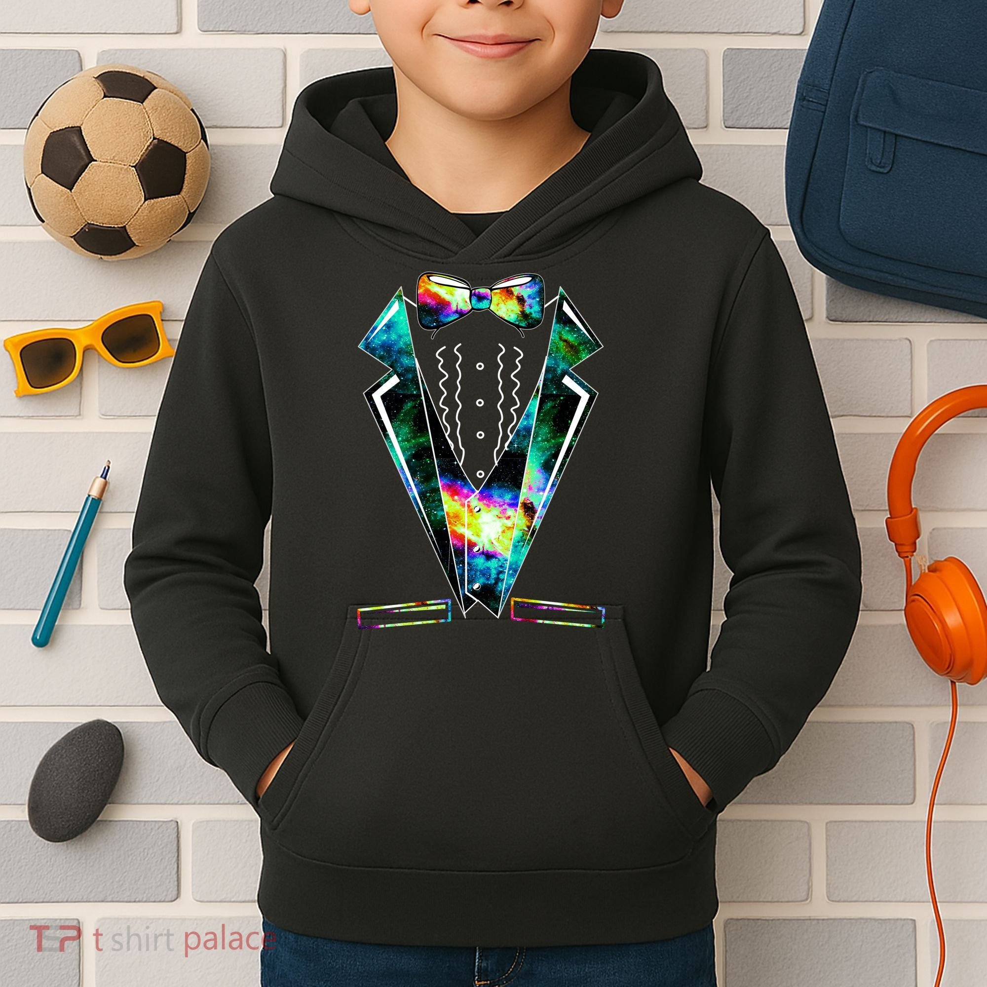 Space Galaxy Tuxedo Kids Hoodie