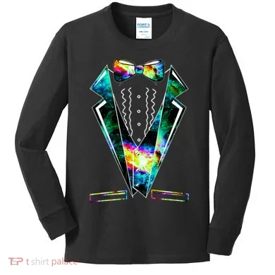 Space Galaxy Tuxedo Kids Long Sleeve Shirt