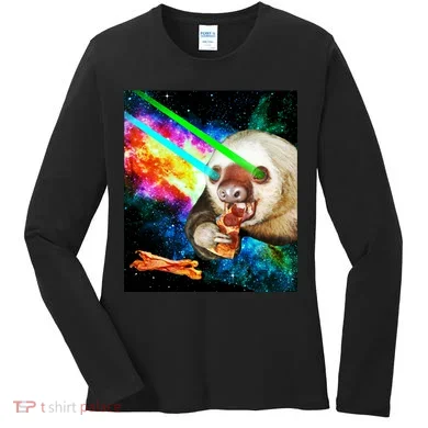 Space Hunger Dinner In Space Sloth Laser Pizza Women's Long Sleeve Shirt