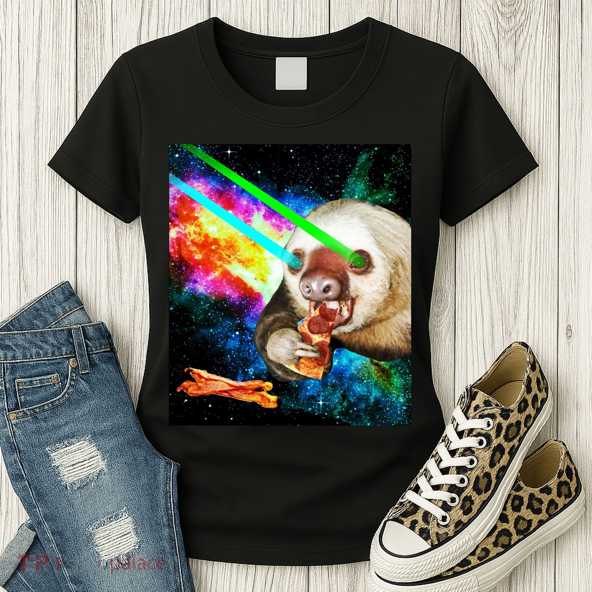 Space Hunger Dinner In Space Sloth Laser Pizza Women's T-Shirt