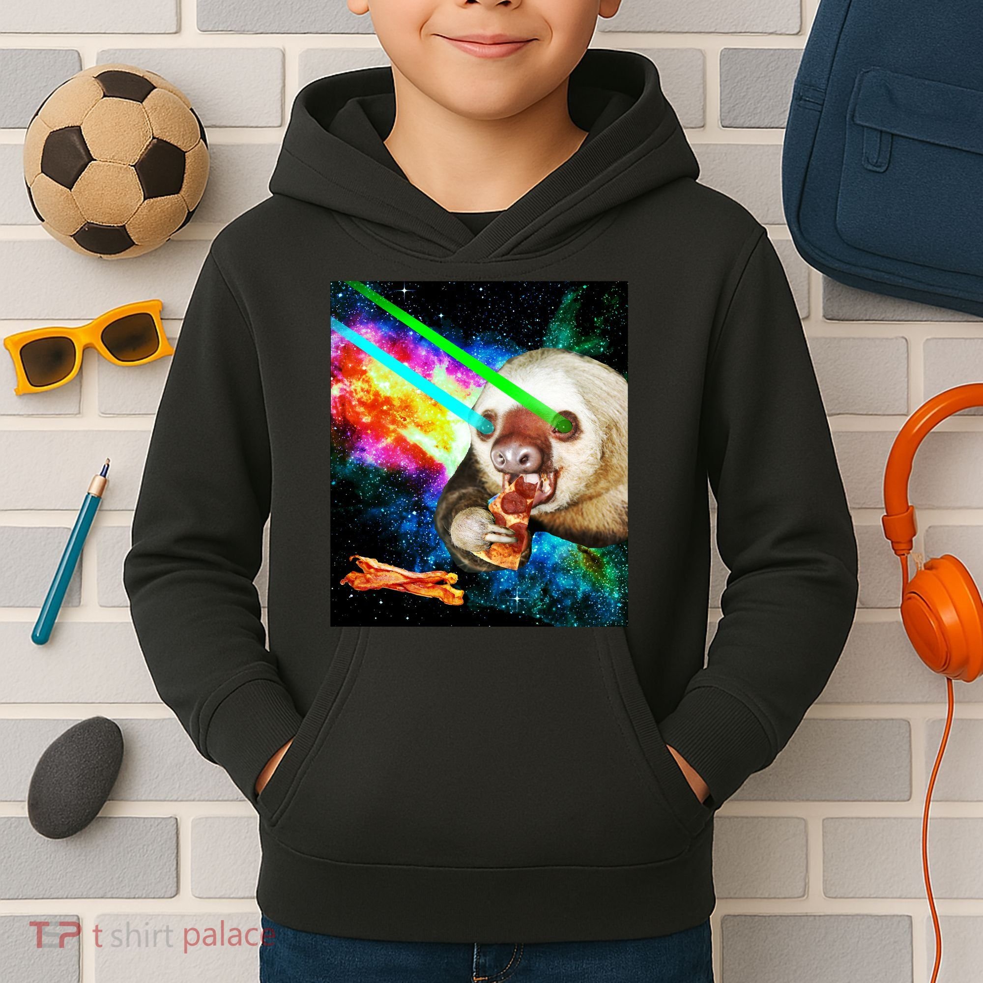 Space Hunger Dinner In Space Sloth Laser Pizza Kids Hoodie
