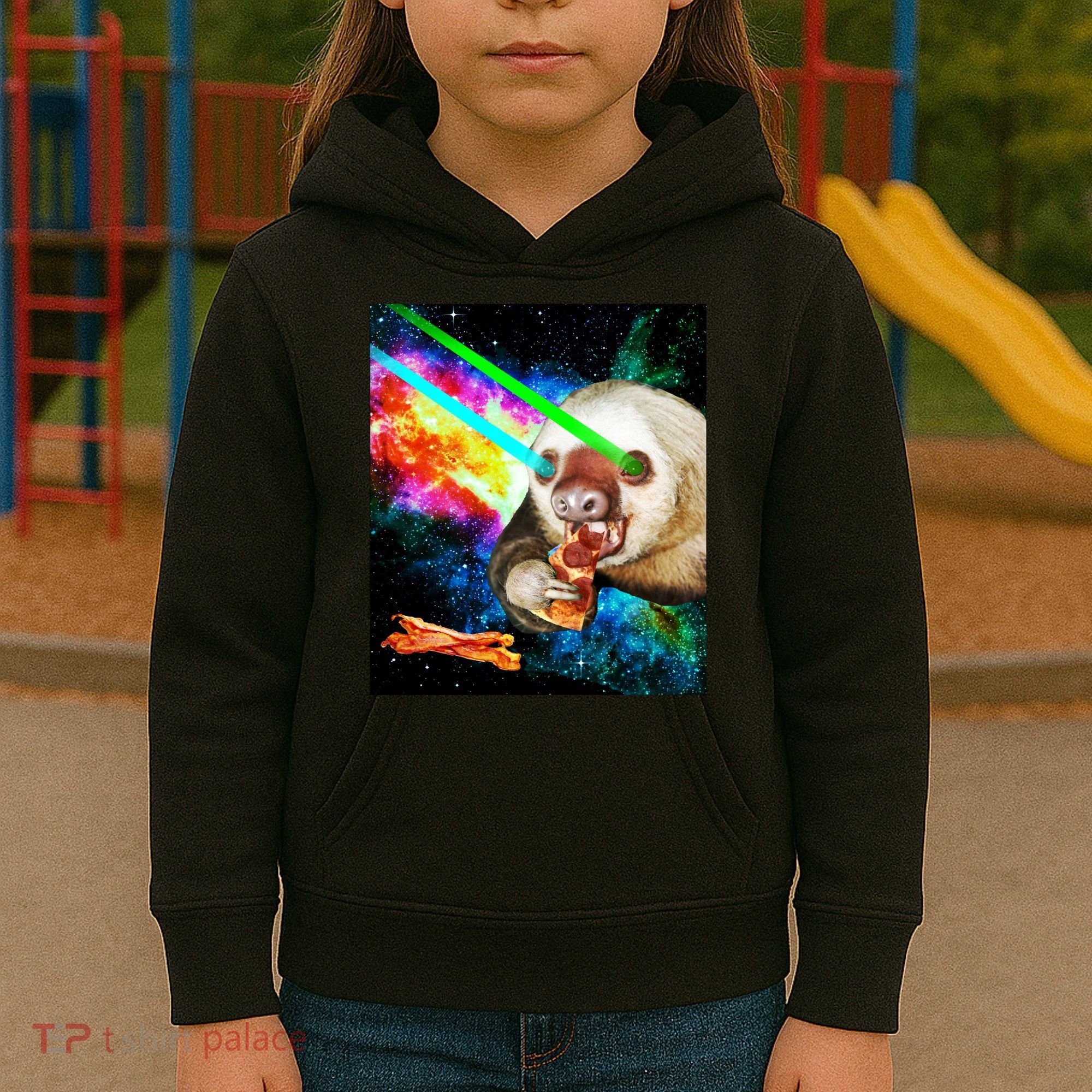 Space Hunger Dinner In Space Sloth Laser Pizza Kids Hoodie