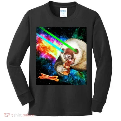 Space Hunger Dinner In Space Sloth Laser Pizza Kids Long Sleeve Shirt