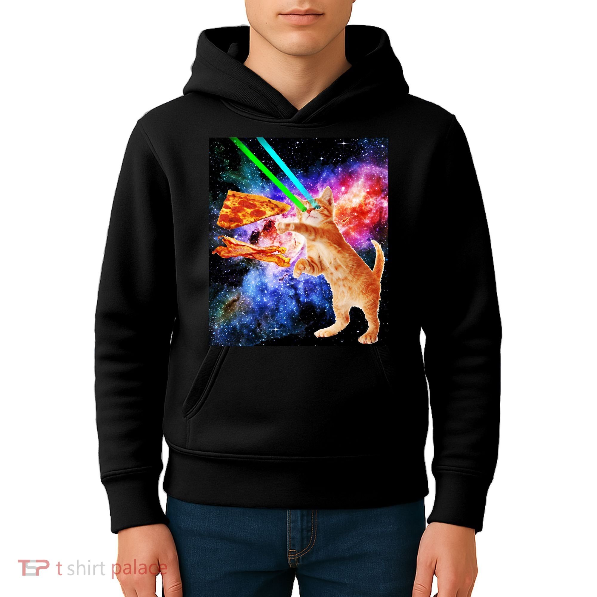 Space Hunger Flying Cat Pizza Bacon1 Kids Hoodie