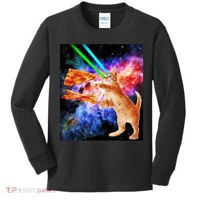 Space Hunger Flying Cat Pizza Bacon1 Kids Long Sleeve Shirt