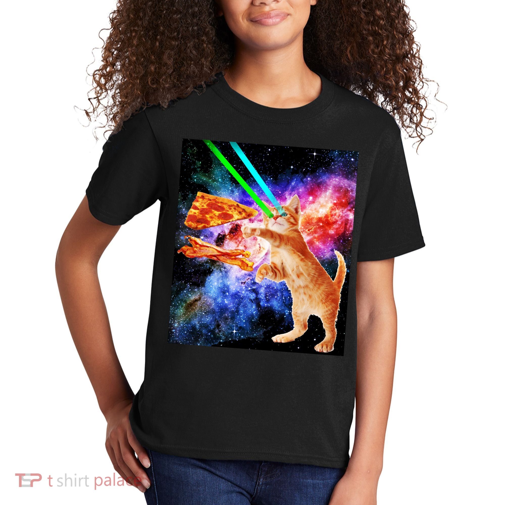 Space Hunger Flying Cat Pizza Bacon1 Kids T-Shirt