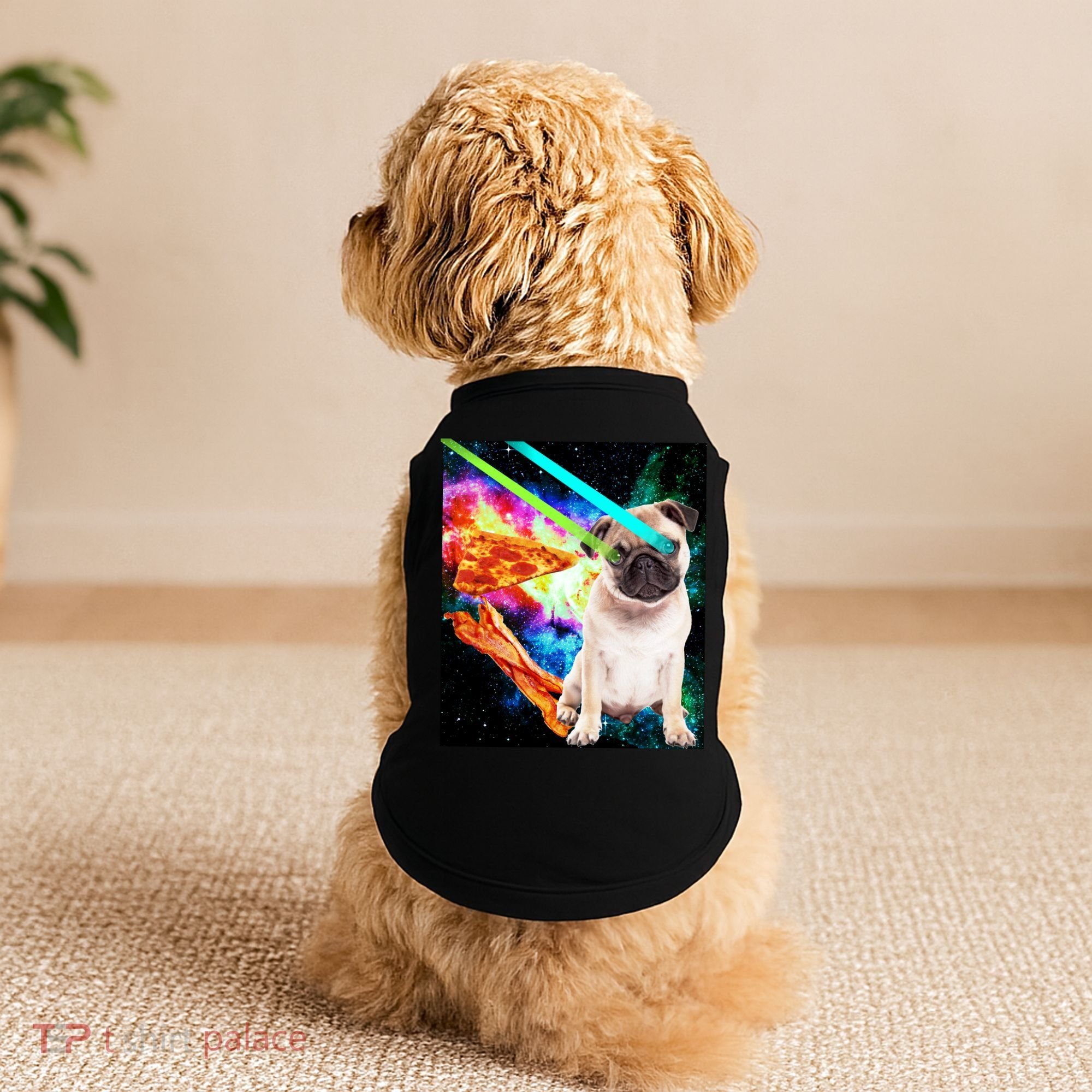 Space Hunger Pug Laser Pizza Bacon Doggie Tank