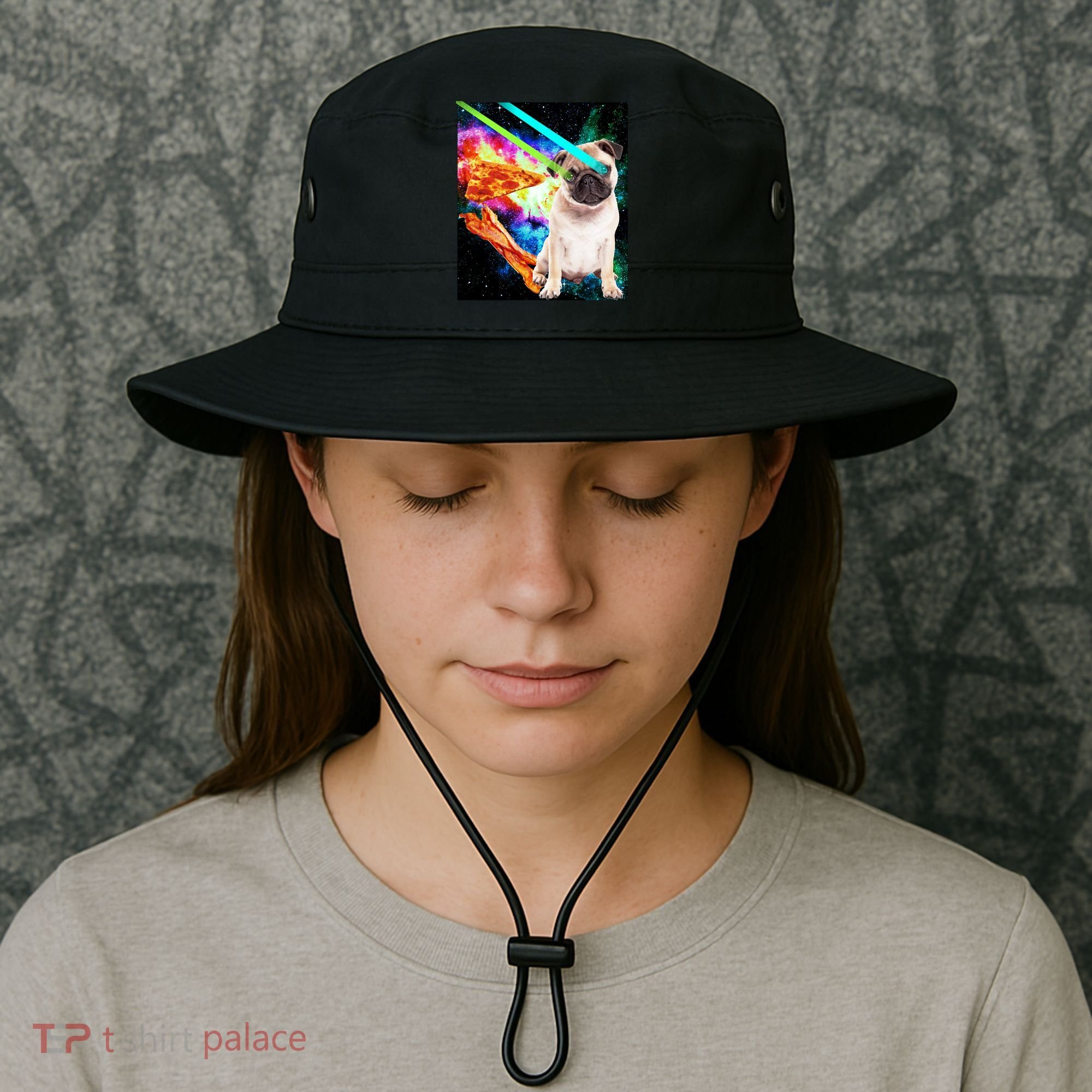 Space Hunger Pug Laser Pizza Bacon Bucket Hat