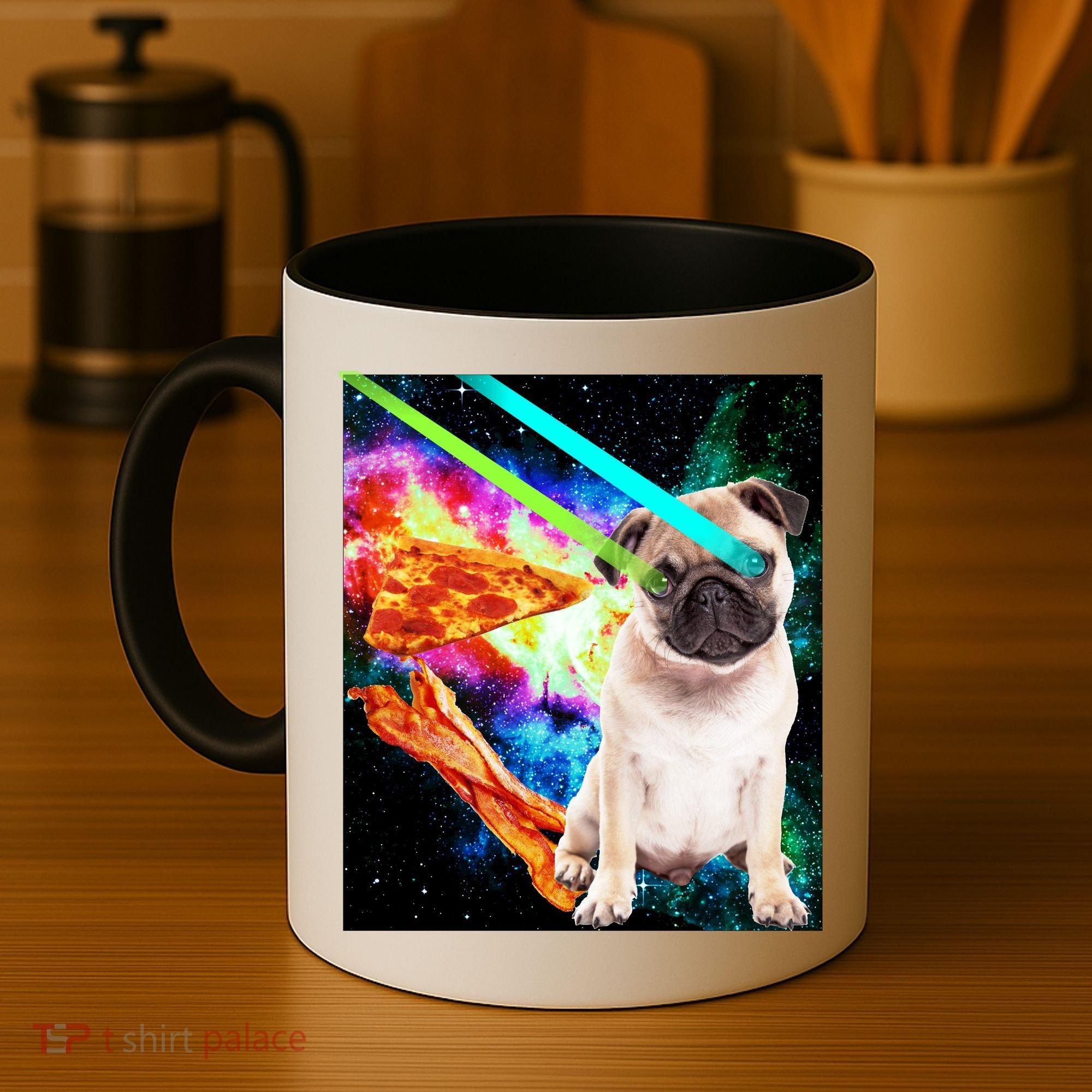 Space Hunger Pug Laser Pizza Bacon Coffee Mug