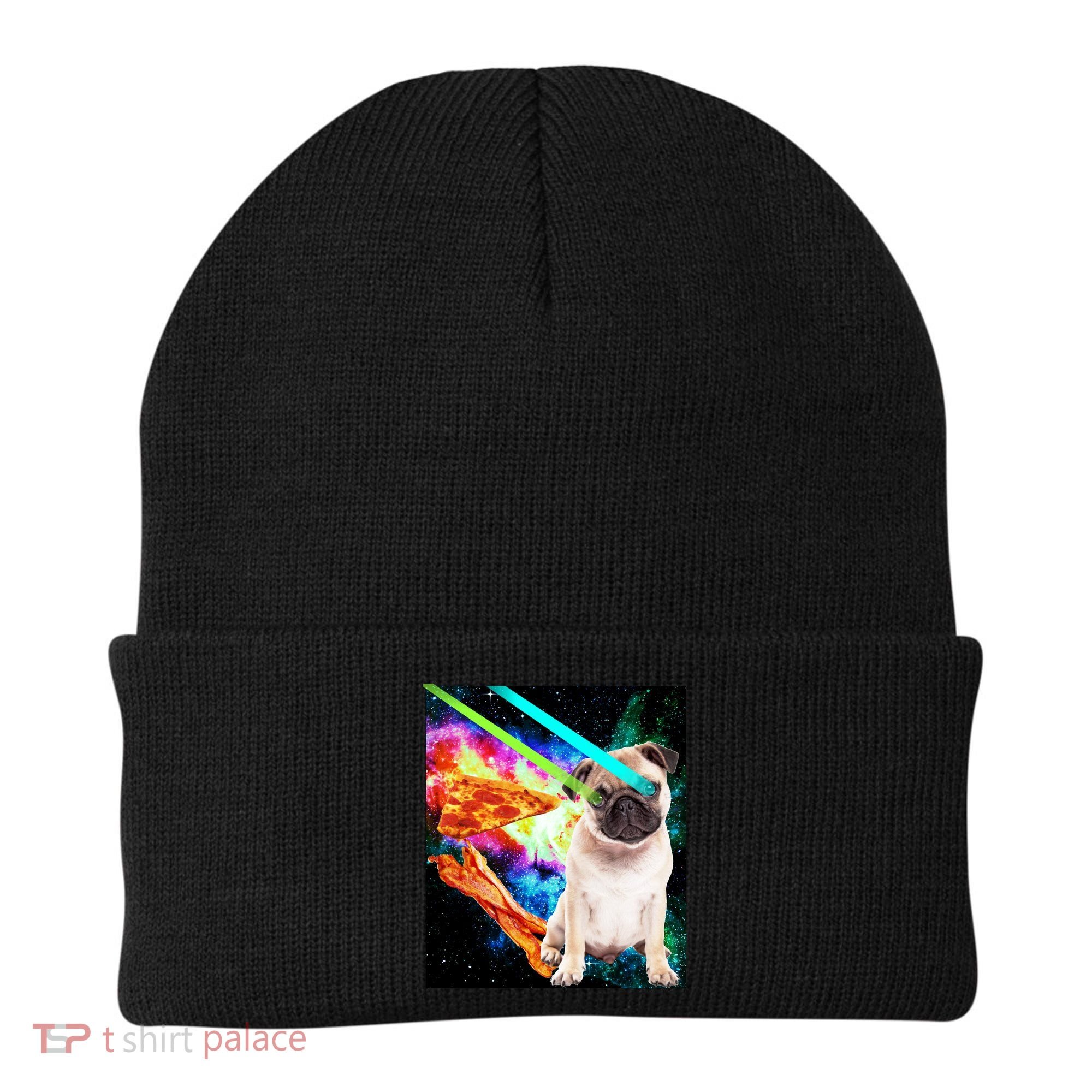 Space Hunger Pug Laser Pizza Bacon Beanie