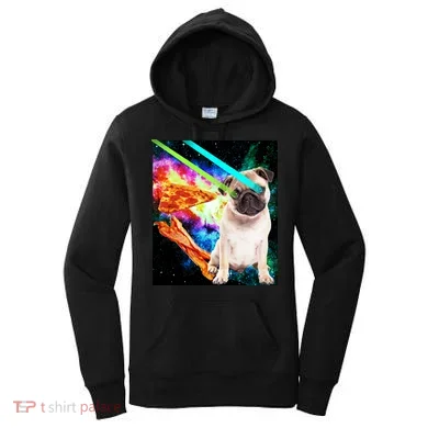 Space Hunger Pug Laser Pizza Bacon Women's Hoodie