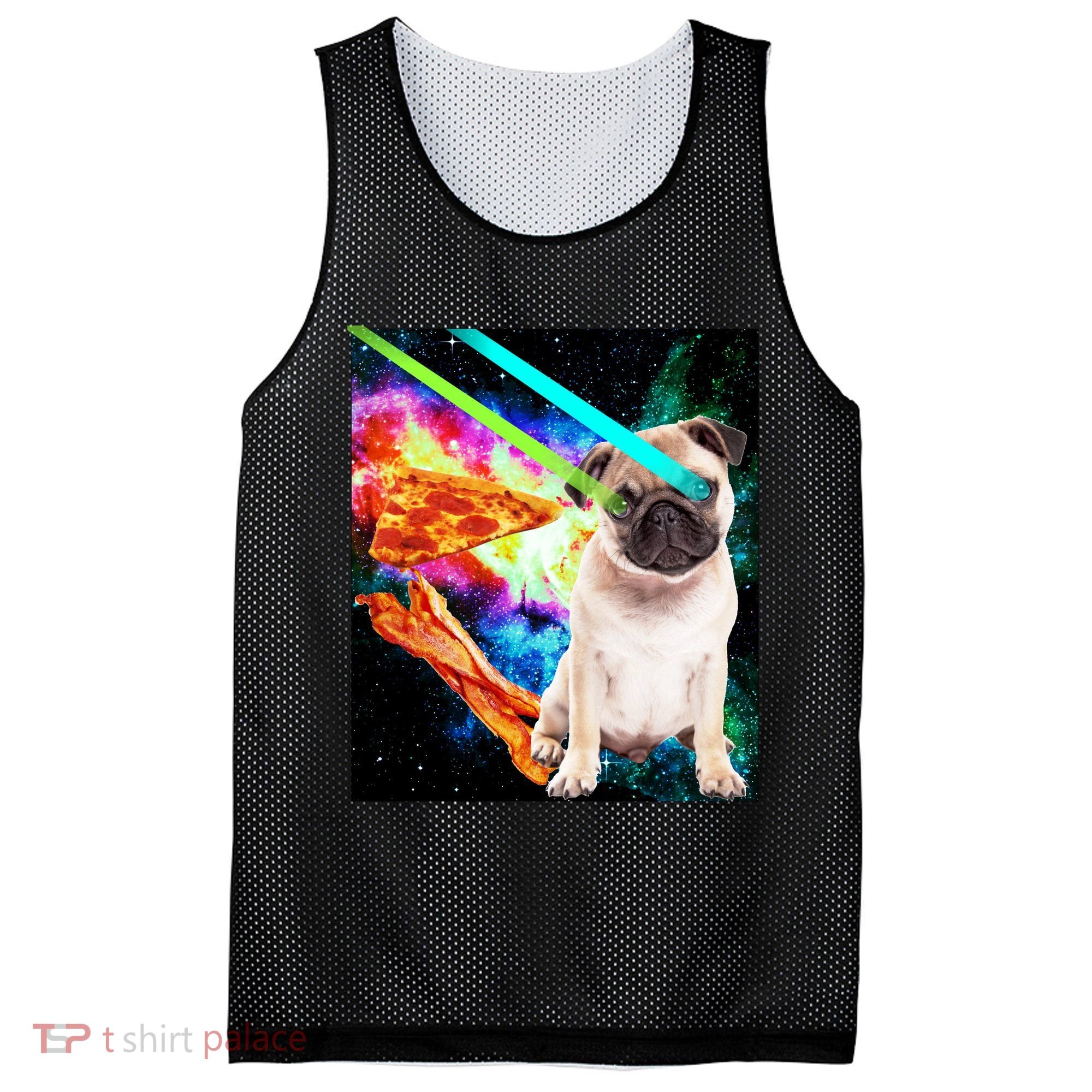 Space Hunger Pug Laser Pizza Bacon Mesh Reversible Basketball Jersey Tank