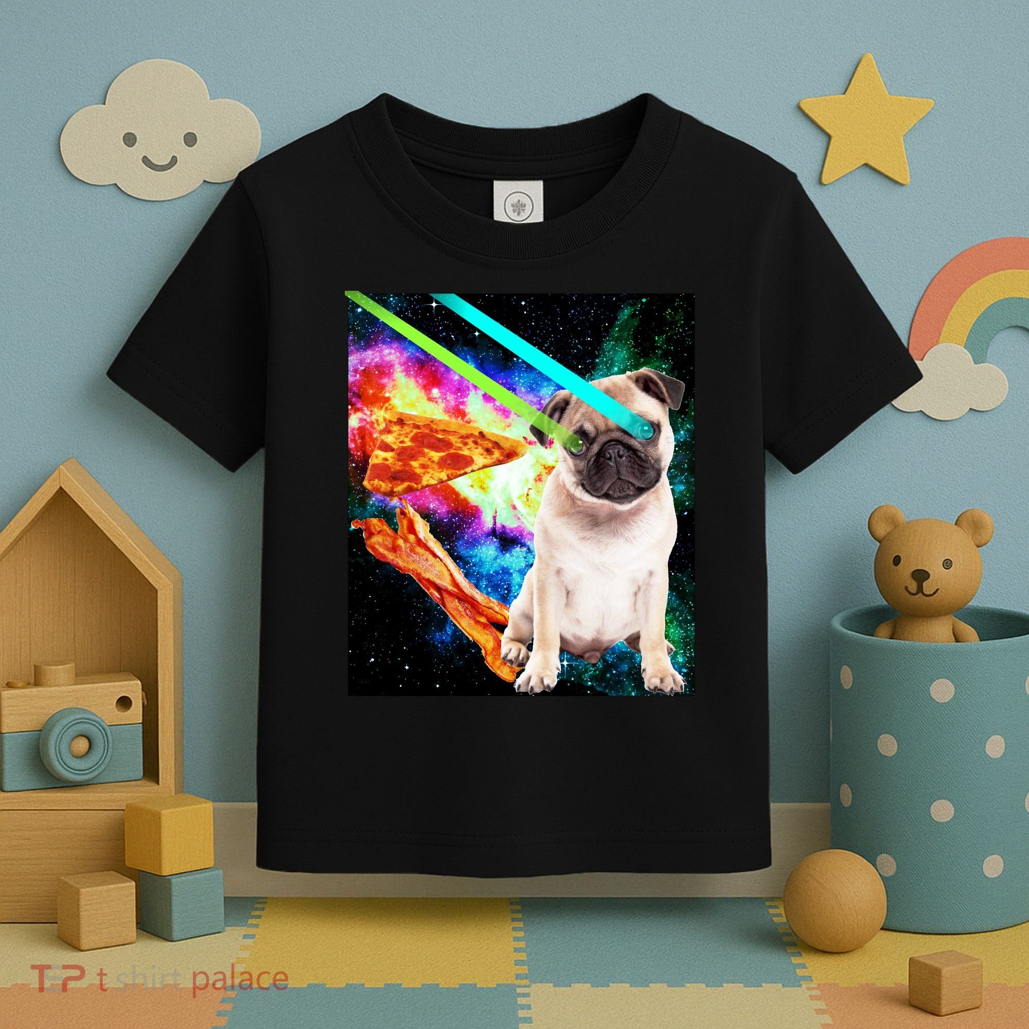 Space Hunger Pug Laser Pizza Bacon Toddler T-Shirt
