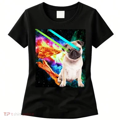 Space Hunger Pug Laser Pizza Bacon Women's T-Shirt