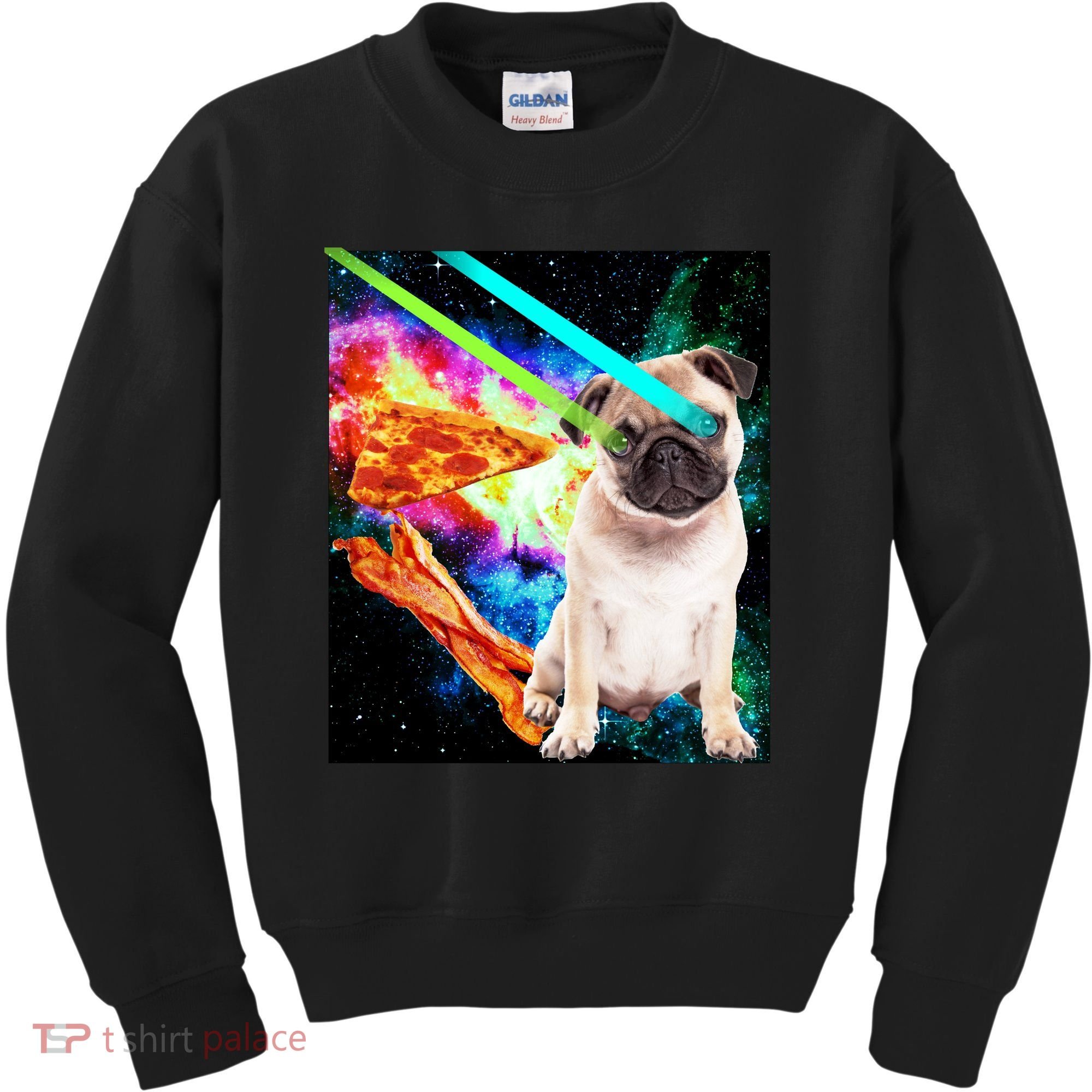 Space Hunger Pug Laser Pizza Bacon Kids Sweatshirt
